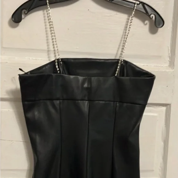 Zara Elegant Black Strapless faux leather jumpsuit size small - Picture 8 of 8